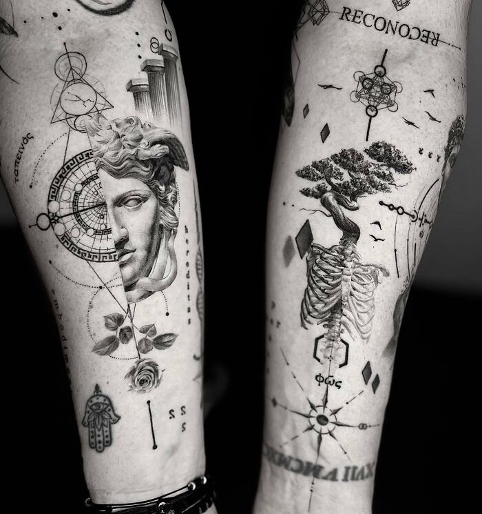 Realistic mythology and universe arm tattoos