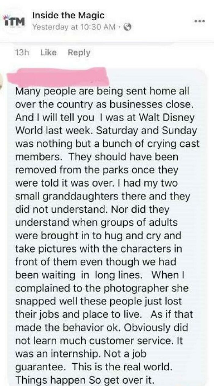 Entitled Grandma Shaming Disney Employees And Interns For Crying About Being Laid Off