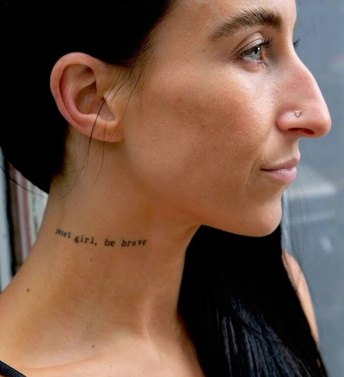 "Sweet Girl, Be Brave" inscription tattoo
