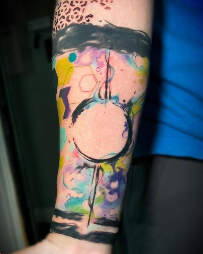  Abstract/Geometric Watercolor arm Sleeve Tattoo