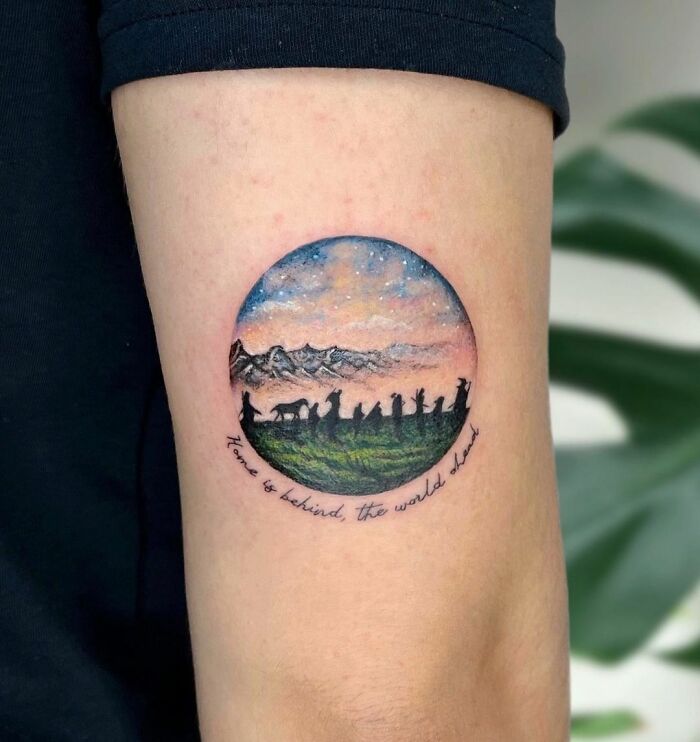 The Fellowship Of The Ring and mountains tattoo