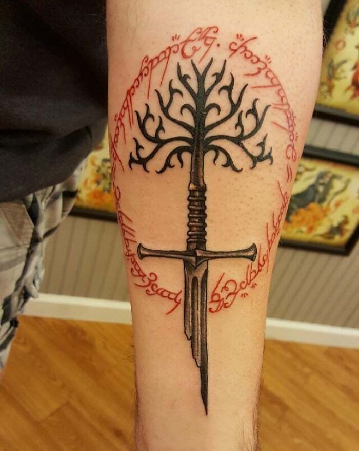 Tree Of Gondor and Shards of Narsil tattoo 
