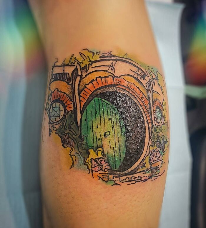 Opened door to the hobbit hole tattoo 