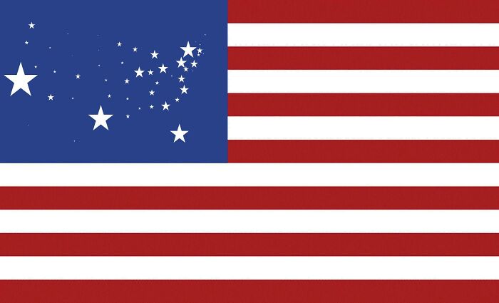 Bandera de EEUU pero cada estrella tiene un tamaño proporcional a la población de su estado