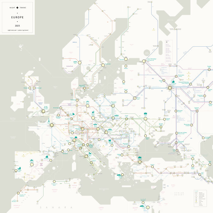 Map Of Night Trains In Europe