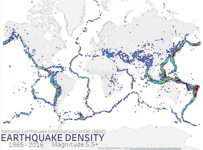Worldwide Earthquake Density 1965-2006 [oc]