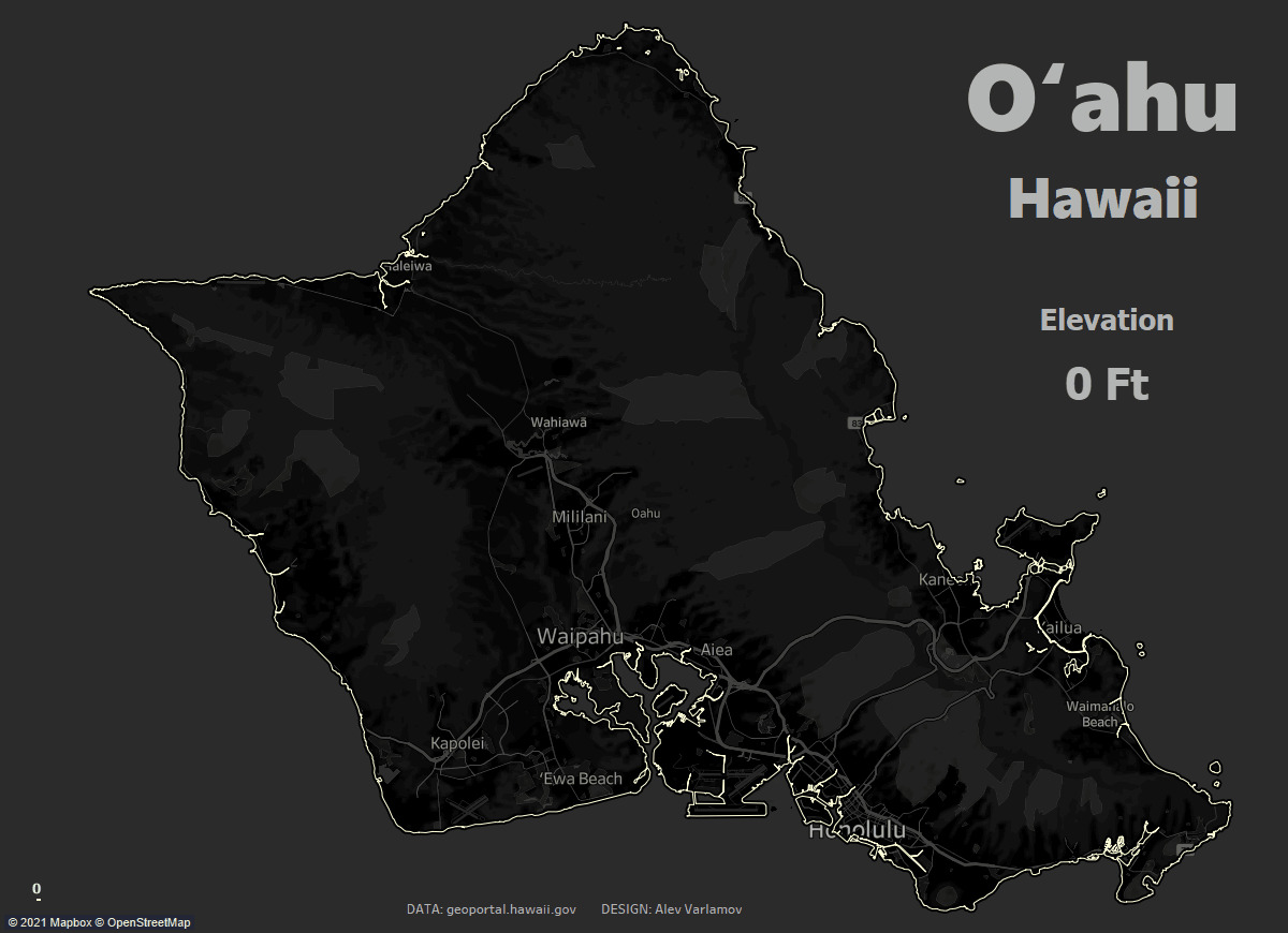 Elevation Lines Of Oahu Island, Hawaii