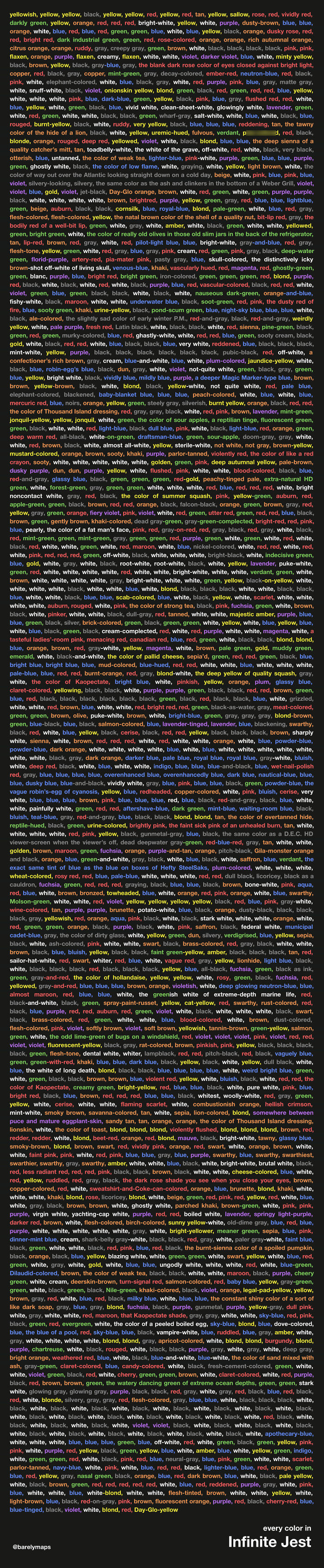 Every Color Mentioned In The Book Infinite Jest