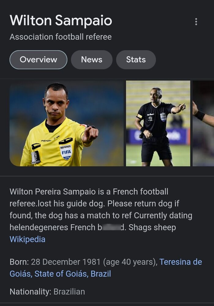 Watching The England V France Match And Searched Up The Referee On Google