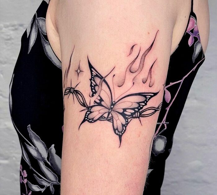 abstract Fire Butterfly arm Tattoo