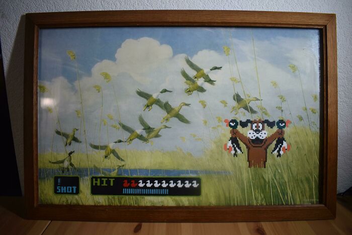 Duck Hunt Framed Thrift Store Re-Painting (13.5 X 22")