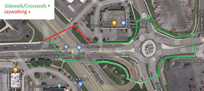 How Far A Pedestrian Has To Go To Cross A Street Using Crosswalks