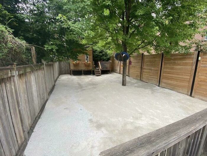 My GF Just Sent Me This Pic Of Her Cousin‘S Newly Cemented Back Yard. Taking Bets On How Long The Tree Will Last