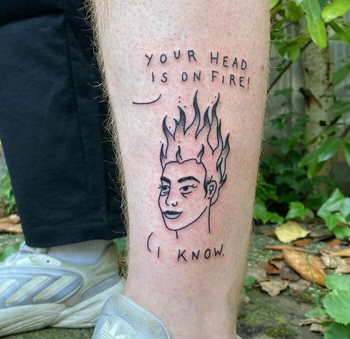 Head on fire tattoo 