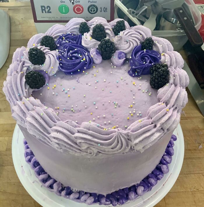 Ok, Not My Choice Of Colors But It’s What They Asked For. Red Velvet Cake With Lilac Cream Cheese Icing