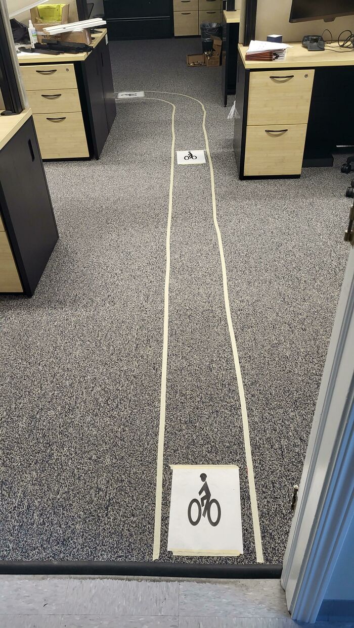 Coworkers Made Me A Bike Lane All The Way To My Desk Because Of How Much I Talk About Cars Sucking