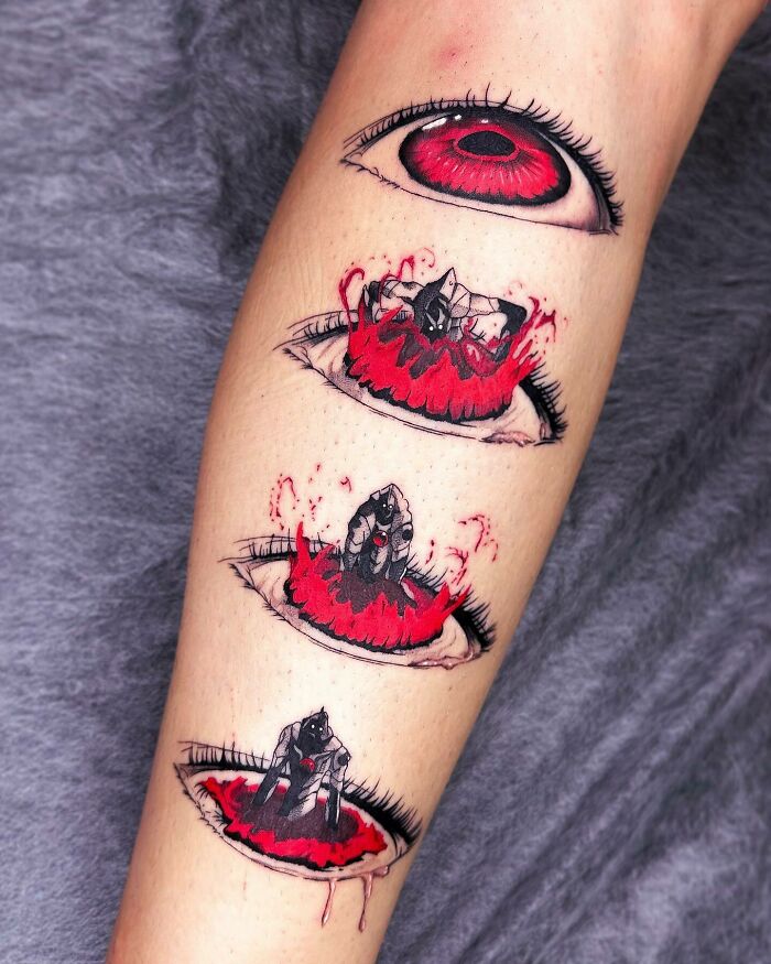 Neon Genesis Evangelion coming out from eye leg Tattoo