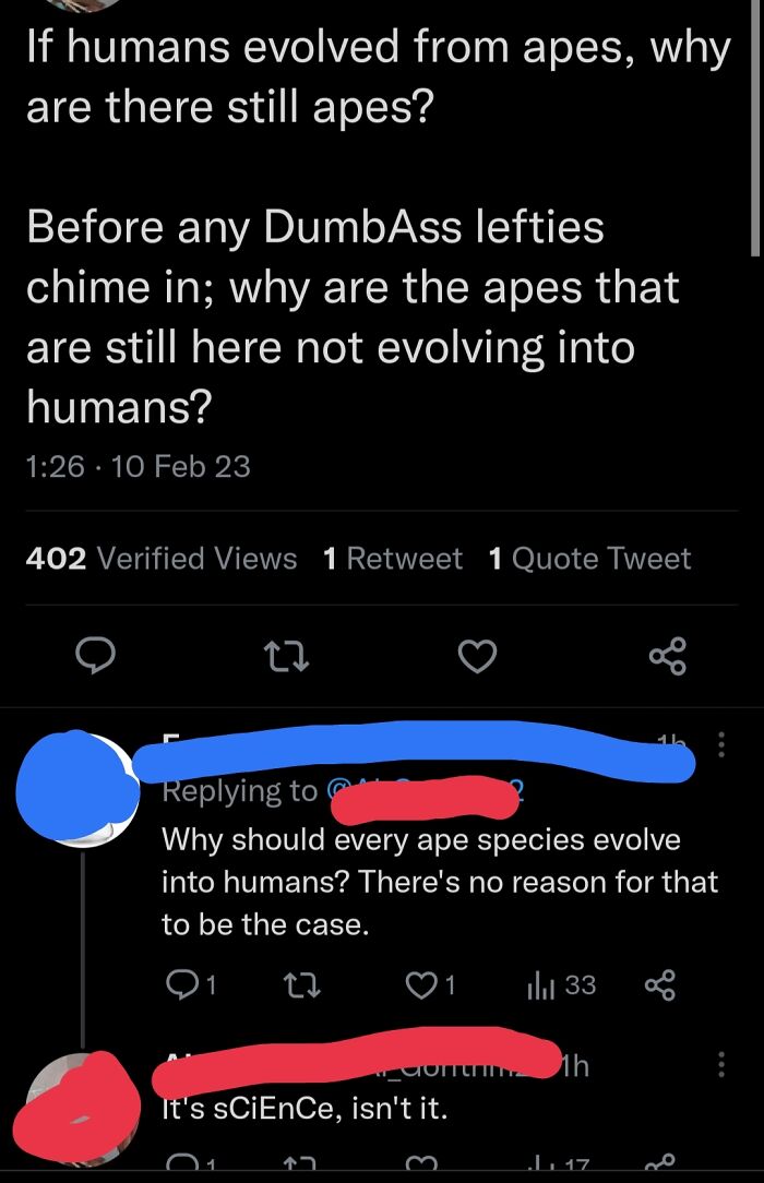 Why Aren't All Apes Turning Into Humans? Take That, Leftists!