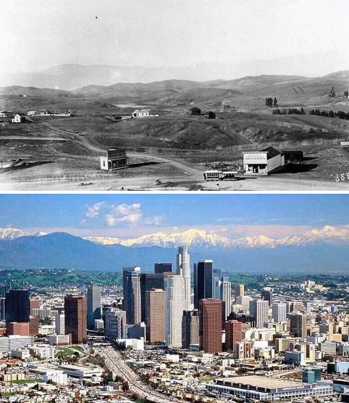 El centro de Los Ángeles, fotografiado en 1901 y 2001
