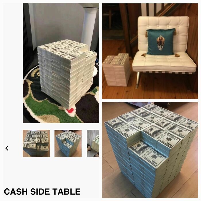 Side Table That Looks Like A Pile Of Cash