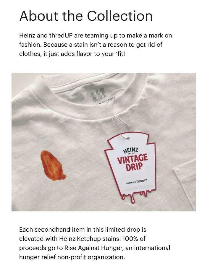 Official Heinz Shirt That Has A Fake Ketchup Stain On It