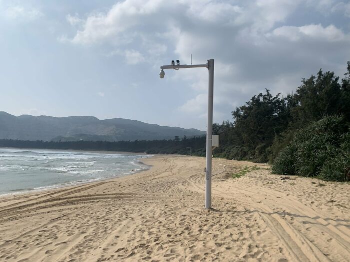 Surveillance Cameras Installed By The Government On A Beach In China, Hainan Island