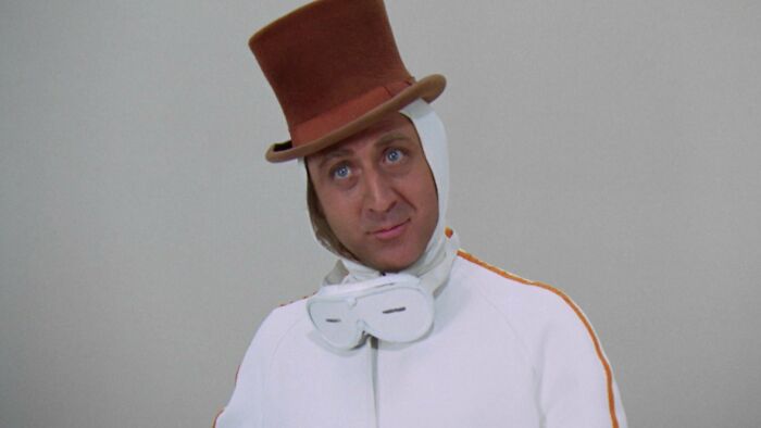 Willy Wonka wearing white costume 