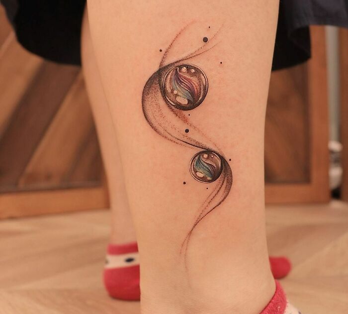 Abstract Marbles leg Tattoo 