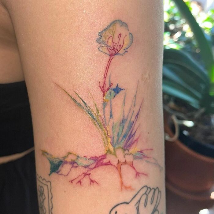 Abstract and colorful Flower hand Tattoo