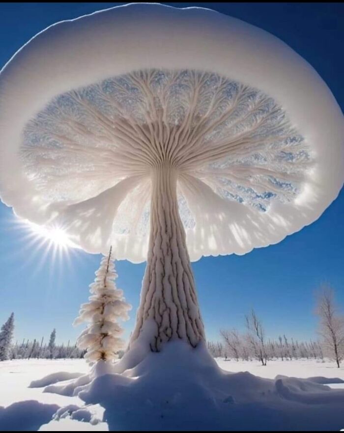 Snow Covered Mushroom Tree