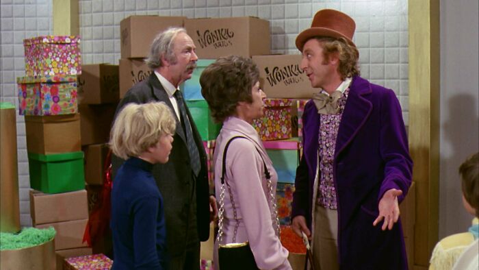 Willy Wonka talking with parents 