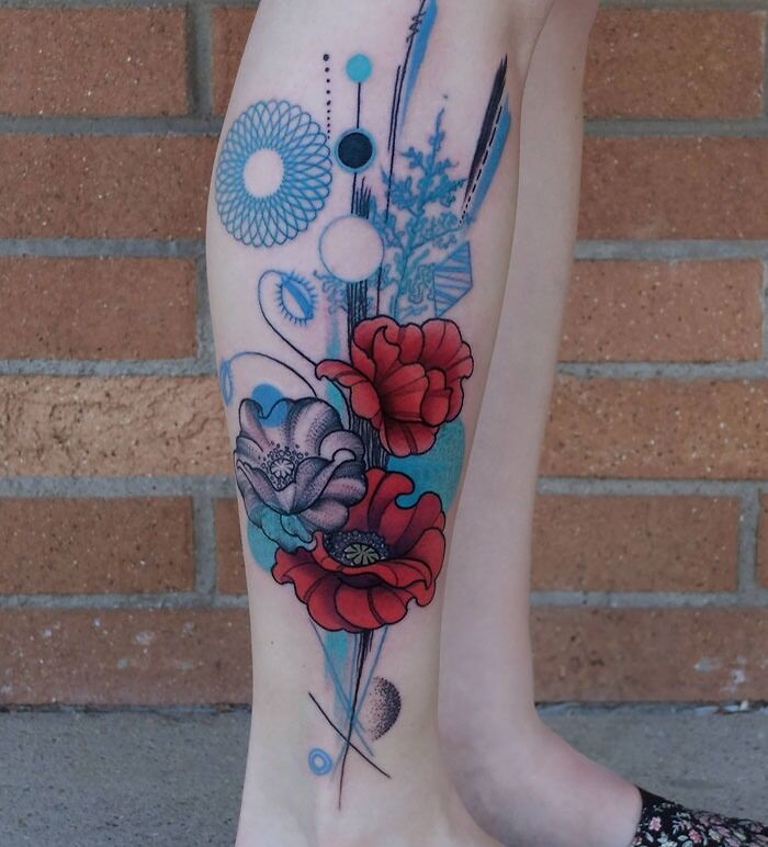 Floral Abstraction leg Tattoo