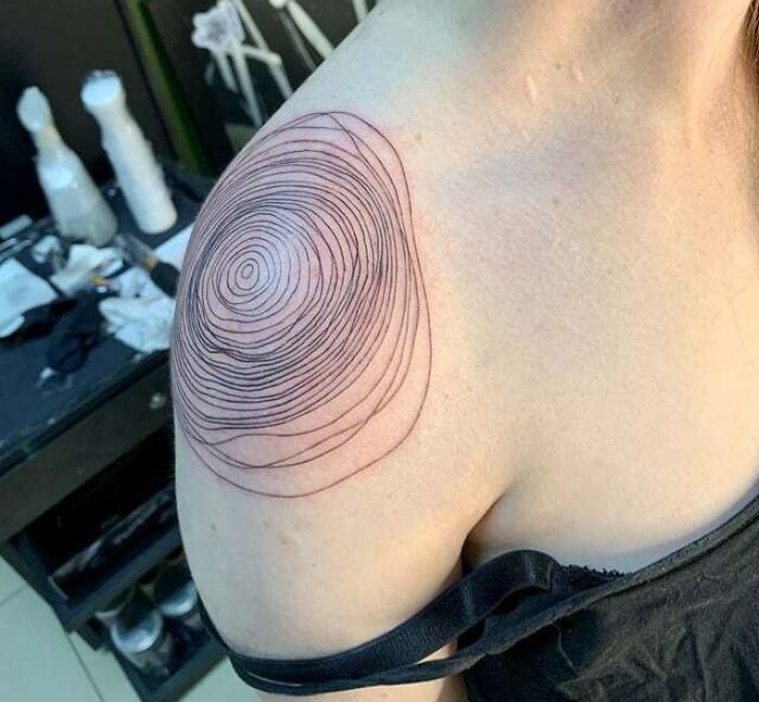 Abstract Tree Rings shoulder Tattoo
