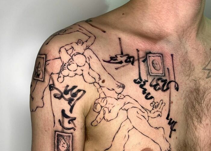 Abstract Piece Tattoo Under Collarbone