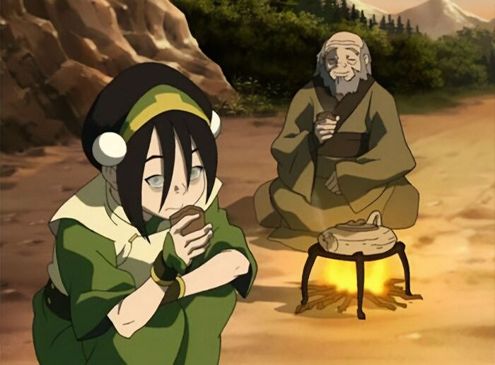 Uncle Iroh talking with Toph Bei Fong