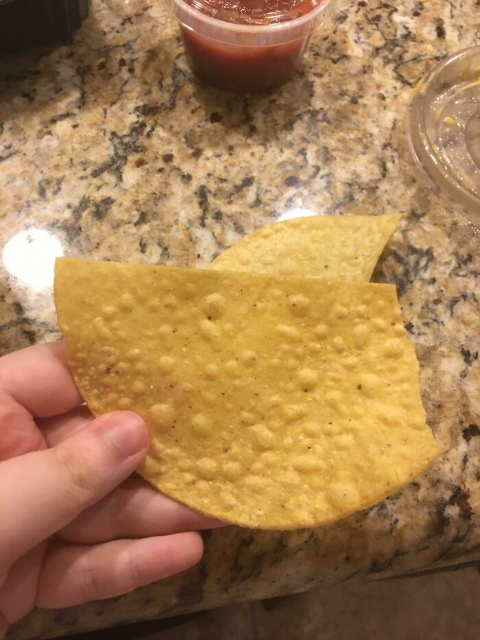 This Restaurant’s Takeout “Chips” Are Literally Half Tacos. Not Even Broken Up Like Proper Chips. I Can’t Fit This Is My Big Mouth