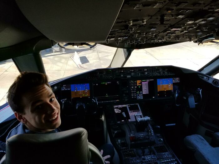 I Asked To Take A Photo Of The Flight Deck Of The 787-9 I Was On. The Captain Said, "No I Have A Better Idea". No Matter How Many Years Pass, The Excitement Of Sitting In The Captain's Seat Never Fades. Even At 20