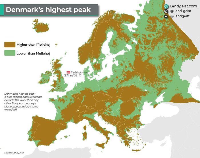 What Parts Of Europe Is Taller Than Møllehøj (Denmark's Highest Peak)?