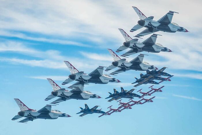 The Blue Angels Posted This To Their Fb Page After They Were Joined By The Thunderbirds And The Canadian Snowbirds