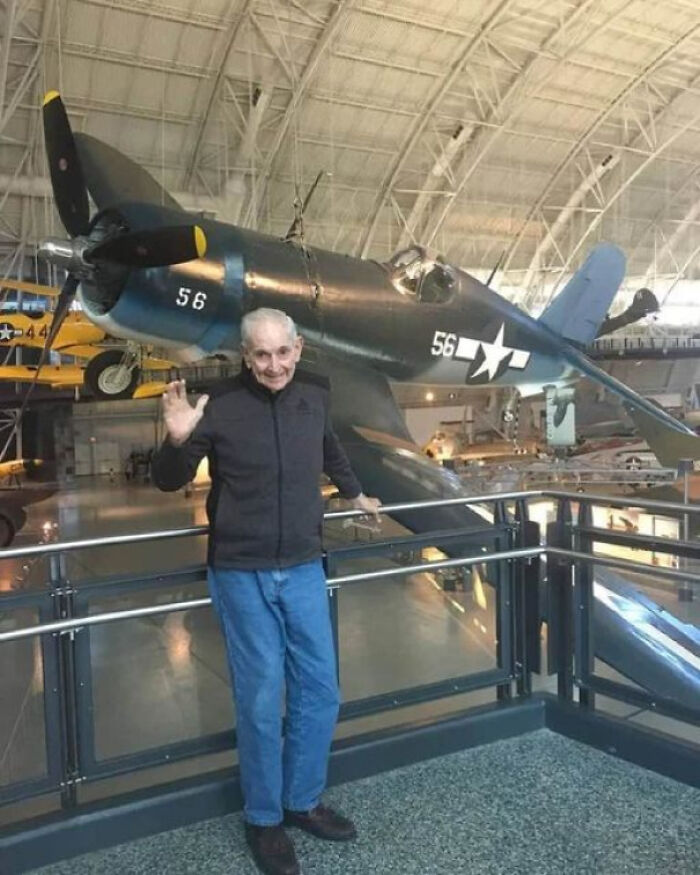 Happy Veterans Day To My Grandfather Who Passed Away This Year At 97. This Is Him Standing In Front Of The Plane He Flew In World War II