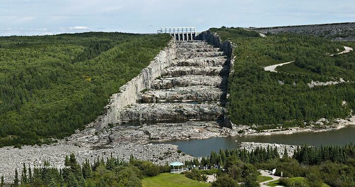 The Spillway Of The Robert-Bourassa Power Station In Northern Quebec. It's Nicknamed "Giant's Staircase" And I Found It On Google Earth