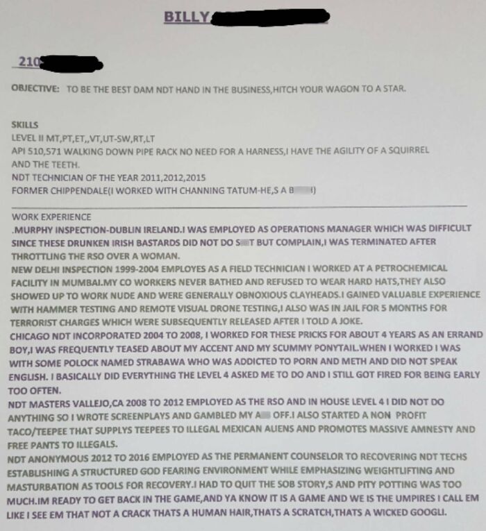 So... Got This Resume Sent In To My Job Today. This Can't Be Real