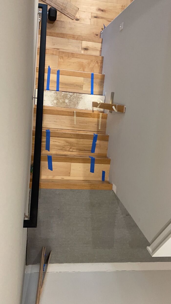My Boyfriend Is Installing New Wood Floors On His Stairs, And Sent Me This Picture To Show Off His Progress