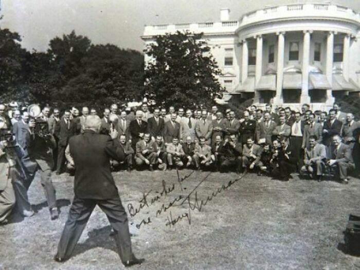 Photo Of Harry Truman Taking A Photo Of His White House Photographers
