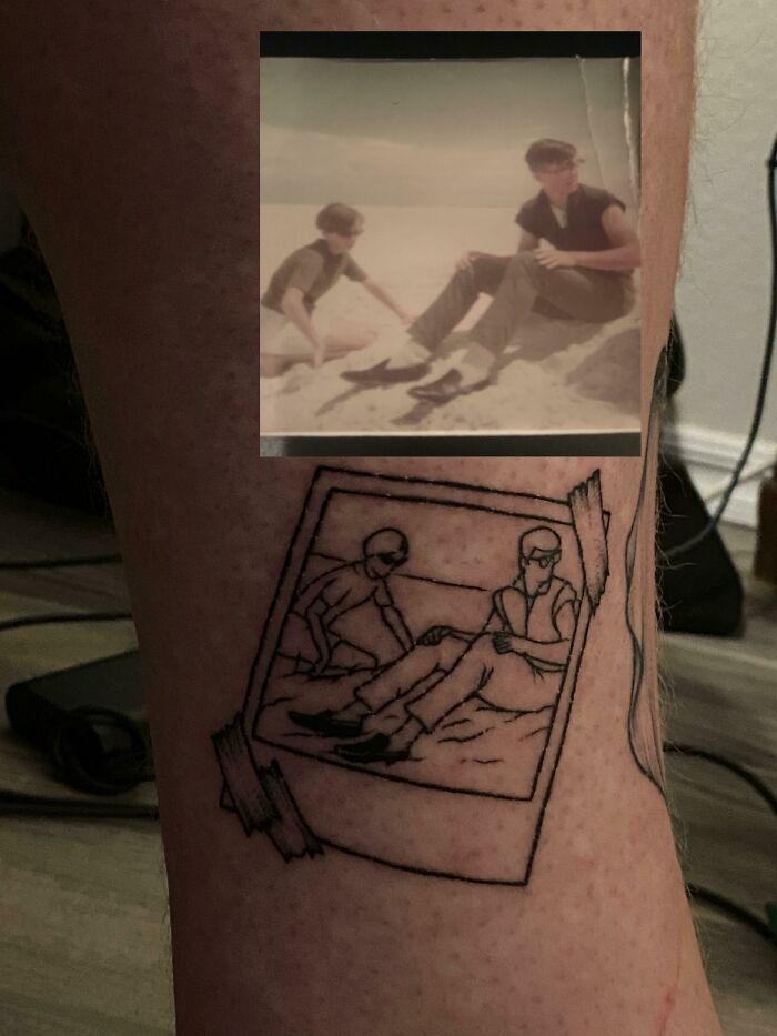 Picture of young grandparents and a polaroid graphic tattoo