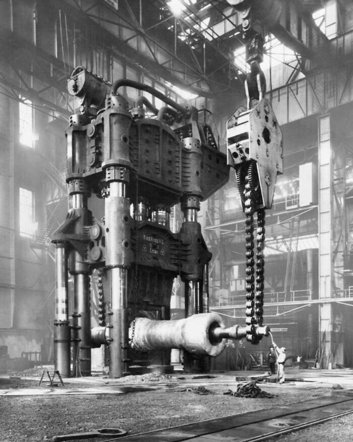 Steam-Hydraulic Forging Press (15,000 Tons) In The Workshops Of Friedrich Krupp Ag, Essen, Germany 1928