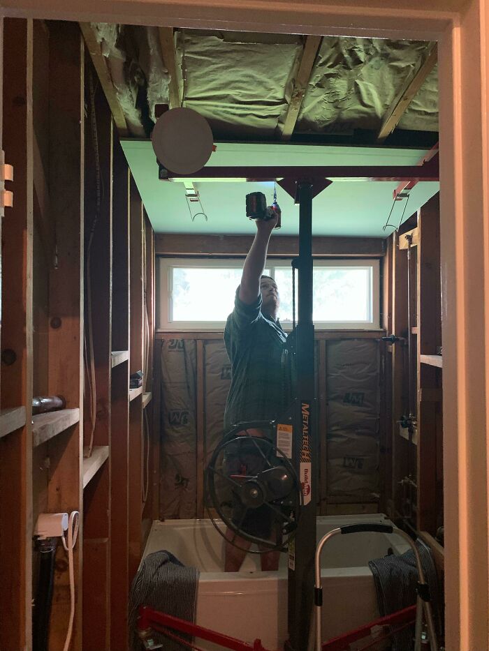 Drywall Lift. This Makes Ceiling Drywall So Much Easier. I’ve Done It With And Without The Lift And It’s Definitely Worth It. Home Depot Four Hour Rental Was Only $36