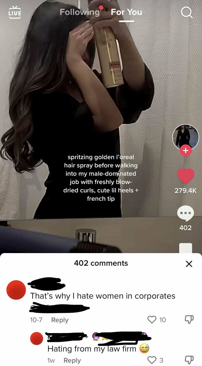 Tiktok Comment Accusing This Girl Of Sexualising The Workplace Bc She Likes Dressing Up
