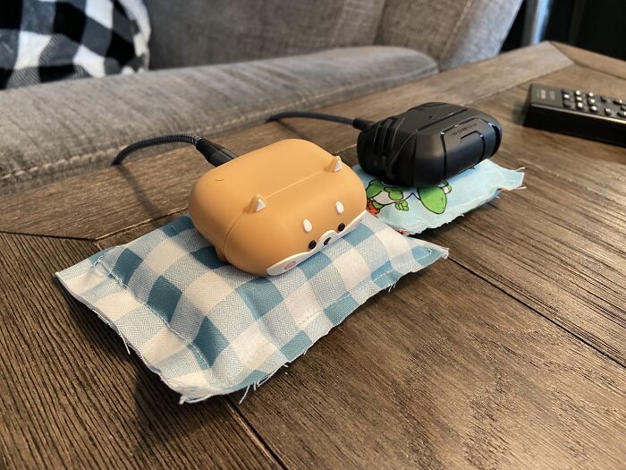 Our 8 Year Old Just Started With The Brother She Got For Christmas. She Made Us “Airpod Pillows”