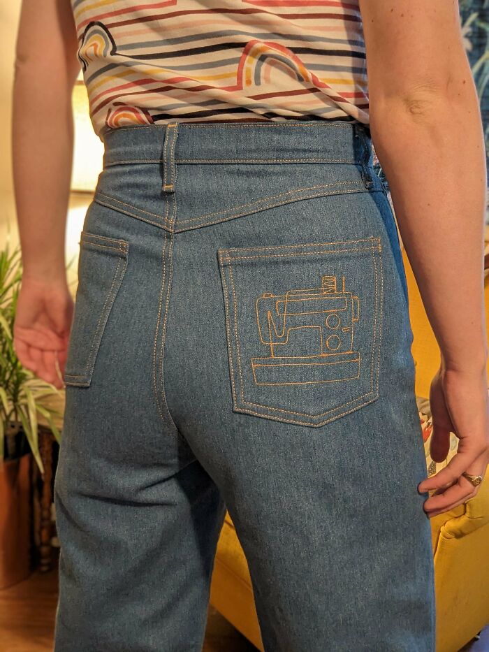 I Made Jeans And Put My Sewing Machine On The Back Pocket